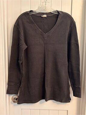 Pact Women's V-Neck Waffle Knit Sweater Charcoal Organic Cotton Small